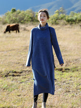 Load image into Gallery viewer, Loose Blue And Red High Neck Maxi Sweater Dresses For Women Q81007