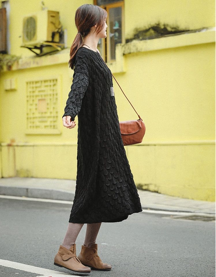 chinese dress ladies Black and Blue Loose Thicken Sweater Dresses for Women Z81042 S / Black