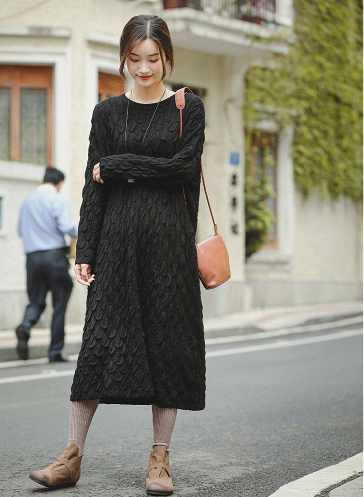Black And Blue Loose Thicken Sweater Dresses For Women Z81042 S / Black Black And Blue Loose Thicken Sweater Dresses For Women Z81042 S / Black