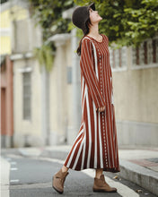 Load image into Gallery viewer, Vintage Brown Striped Maxi Sweater Dresses For Women Z81044
