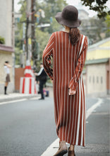 Load image into Gallery viewer, Vintage Brown Striped Maxi Sweater Dresses For Women Z81044
