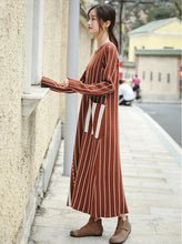Load image into Gallery viewer, Vintage Brown Striped Maxi Sweater Dresses For Women Z81044
