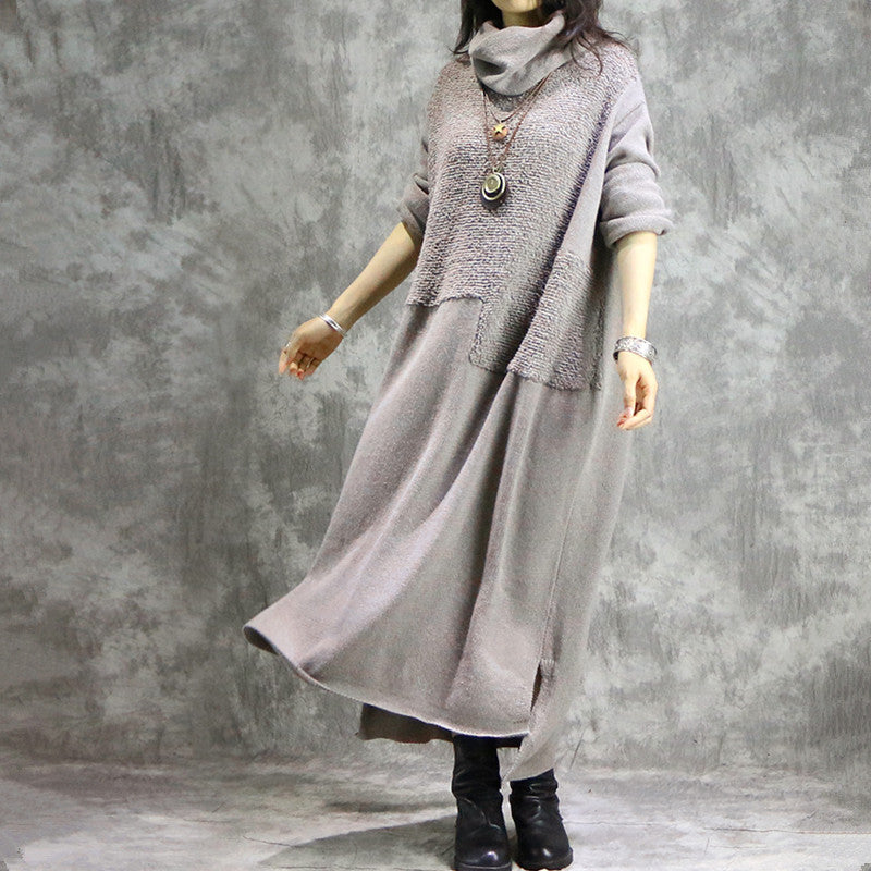Loose Vintage High Neck Cotton Linen Maxi Dresses For Women Q31120–  FantasyLinen