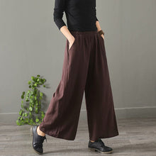 Load image into Gallery viewer, Women Vintage Pure Color Cotton Linen Wide Leg Pants 1389
