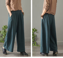 Load image into Gallery viewer, Women Vintage Pure Color Cotton Linen Wide Leg Pants 1389
