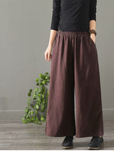 Load image into Gallery viewer, Women Vintage Pure Color Cotton Linen Wide Leg Pants 1389
