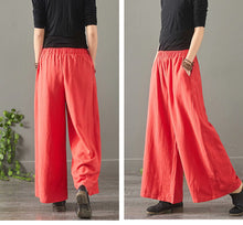 Load image into Gallery viewer, Women Vintage Pure Color Cotton Linen Wide Leg Pants 1389
