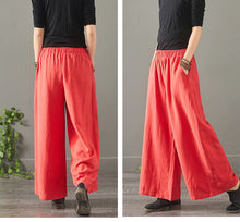 Load image into Gallery viewer, Women Vintage Pure Color Cotton Linen Wide Leg Pants 1389