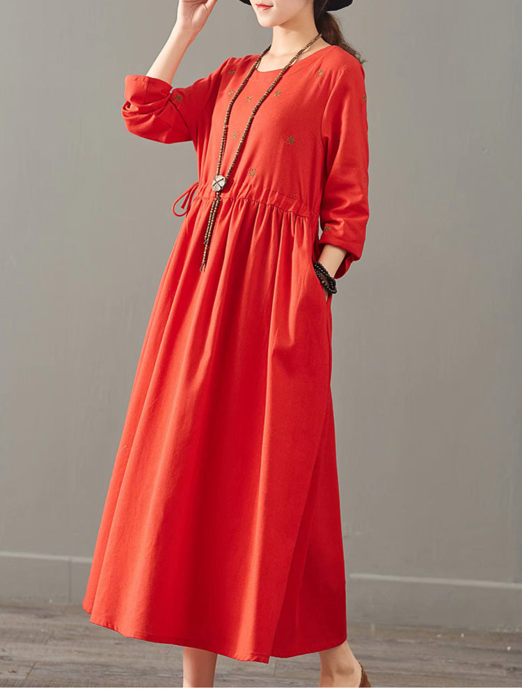 Loose Print Cotton Linen Maxi Dresses Women Casual Clothes 1387  FantasyLinen