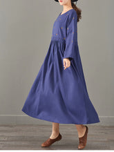 Load image into Gallery viewer, Loose Print Cotton Linen Maxi Dresses Women Casual Clothes 1387

