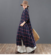 Load image into Gallery viewer, Fashion A Linen Cotton Plaid Shirt Dresses For Women 6205
