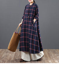 Load image into Gallery viewer, Fashion A Linen Cotton Plaid Shirt Dresses For Women 6205
