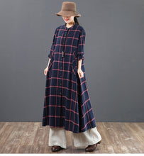 Load image into Gallery viewer, Fashion A Linen Cotton Plaid Shirt Dresses For Women 6205
