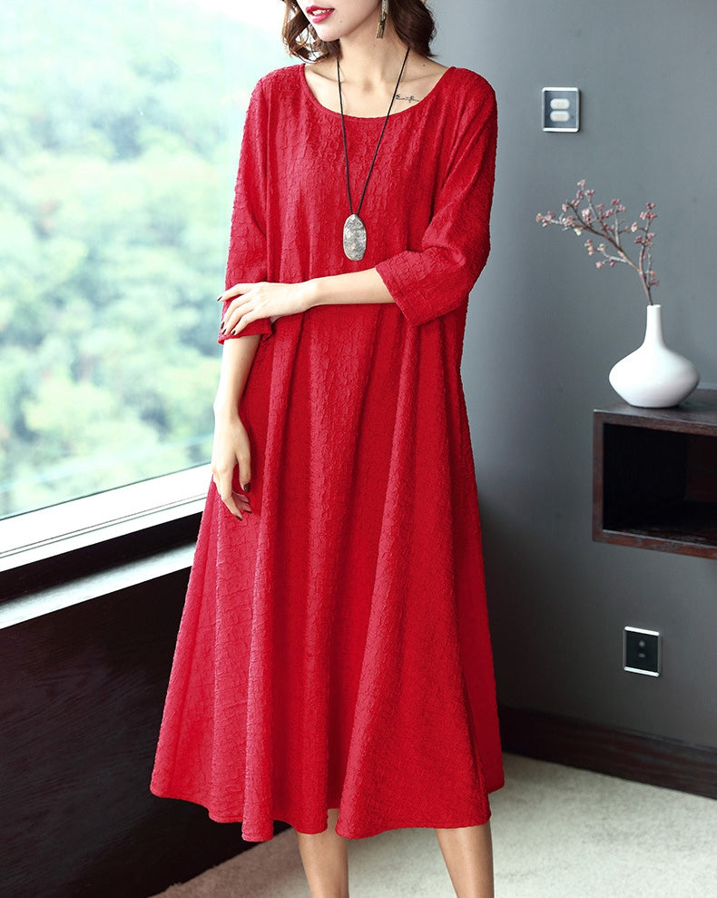 elegant loose dresses Women Plus Size Pure Color Elegant Loose Dresses Q16014