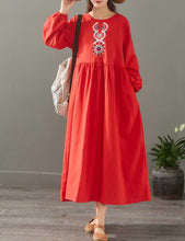 Load image into Gallery viewer, Elegant Pure Color Embroidery Cotton Maxi Dresses For Women 1523