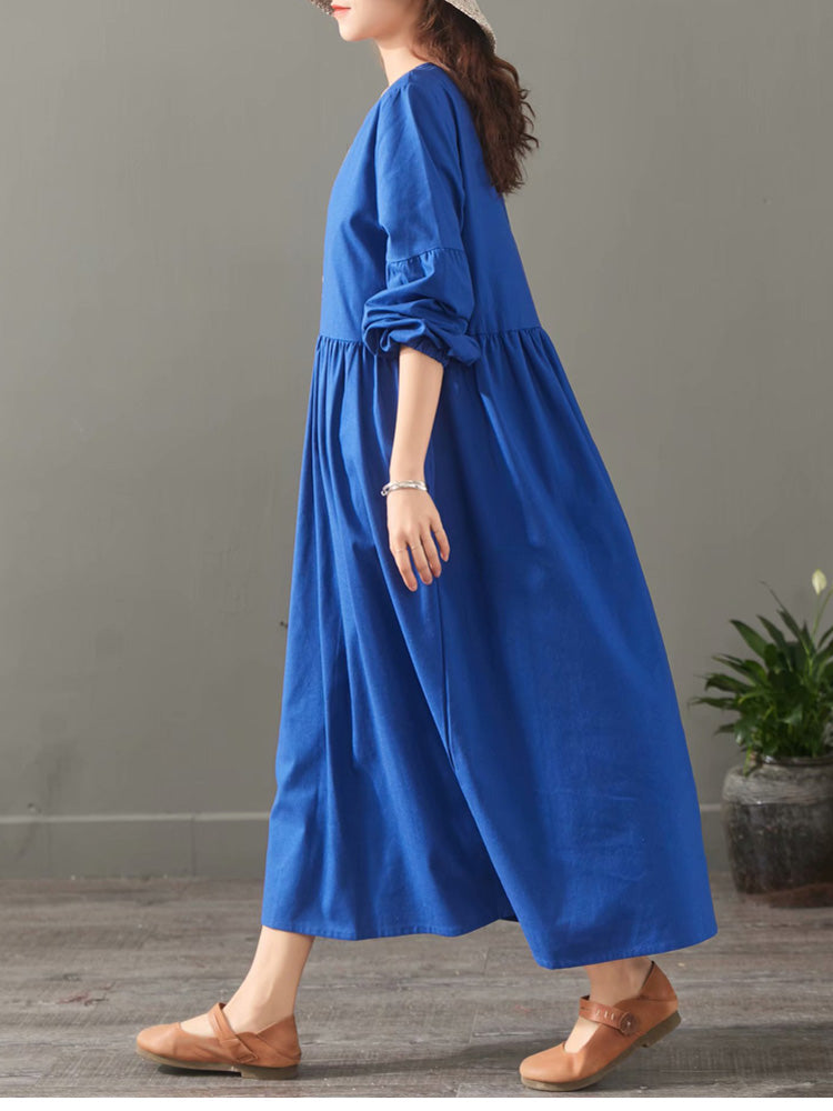 Elegant Pure Color Embroidery Cotton Maxi Dresses For Women 1523 S / Yellow