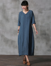 Load image into Gallery viewer, Elegant Vintage Detachable Sleeve Linen Maxi Dresses For Women Q22018