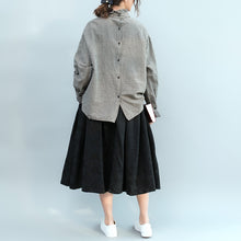 Load image into Gallery viewer, Loose Black Plaid Cotton Linen Shirt Women Casual Blouse S5026
