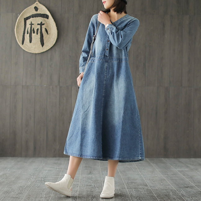 Loose Blue Denim Dresses Women Casual Cowboy Clothes Q732