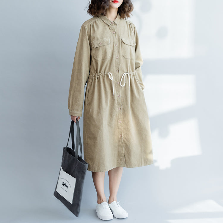 Gray and Khaki Corduroy Casual Dresses Women Loose Clothes Q18020 M / Khaki Gray and Khaki Corduroy Casual Dresses Women Loose Clothes Q18020 M / Khaki