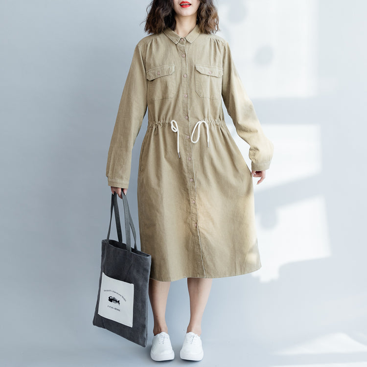 casual khaki dresses Miaspire Apricot V Neck Casual Dress Loose Fit Batwing Sleeve Flared Hem High Waist Woven Fabric Simple Summer Vacation Women's Smock Midi D,S