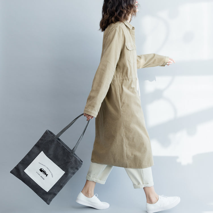 Gray and Khaki Corduroy Casual Dresses Women Loose Clothes Q18020 L / Gray