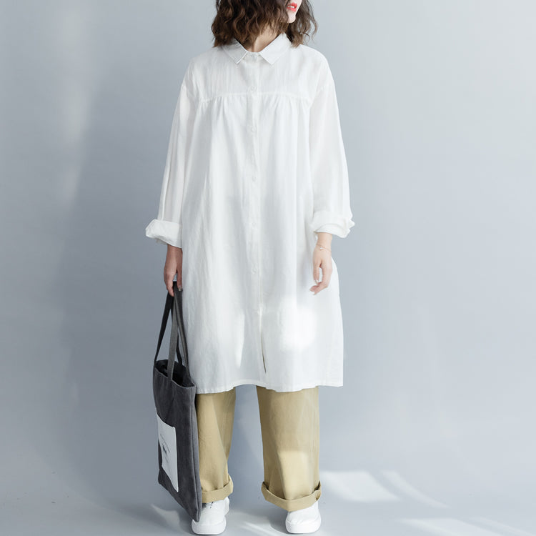 white christmas dresses Simple White Loose Cotton Linen Shirt Dresses For Women Q18023– FantasyLinen