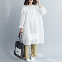 Load image into Gallery viewer, Simple White Loose Cotton Linen Shirt Dresses For Women Q18023