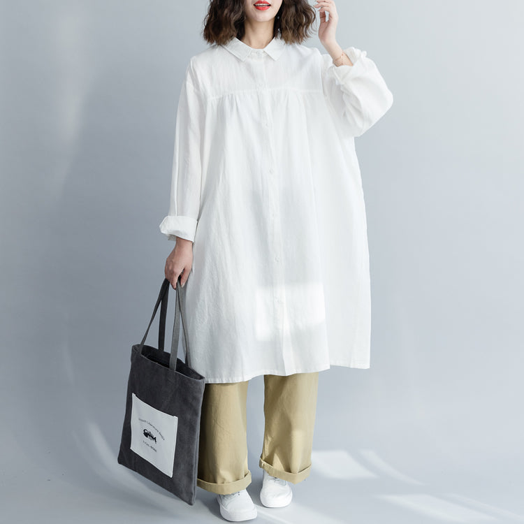 loose white shirt dress Simple White Loose Cotton Linen Shirt Dresses For Women Q18023