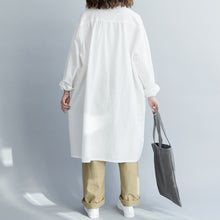 Load image into Gallery viewer, Simple White Loose Cotton Linen Shirt Dresses For Women Q18023