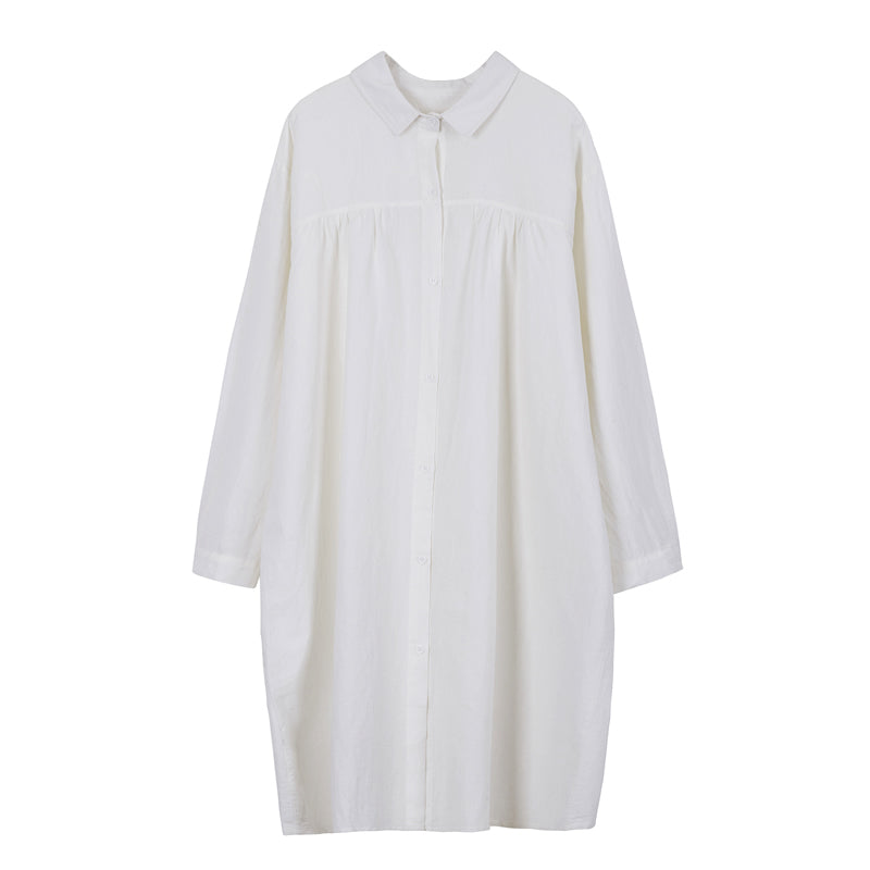Simple White Loose Cotton Linen Shirt Dresses For Women Q18023– FantasyLinen
