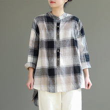 Load image into Gallery viewer, Vintage Loose Cotton Linen Plaid Shirt Women Spring Tops S25024
