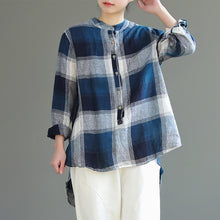 Load image into Gallery viewer, Vintage Loose Cotton Linen Plaid Shirt Women Spring Tops S25024
