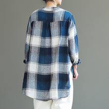 Load image into Gallery viewer, Vintage Loose Cotton Linen Plaid Shirt Women Spring Tops S25024
