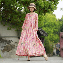 Load image into Gallery viewer, Loose Vintage Red Print Linen Dresses Women Spring Clothes Y792