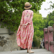 Load image into Gallery viewer, Loose Vintage Red Print Linen Dresses Women Spring Clothes Y792