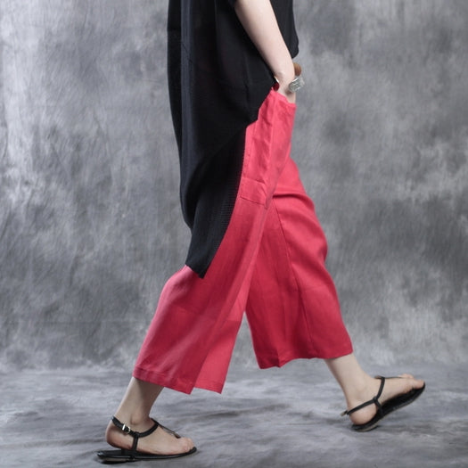 Women's Loose Red Linen Wide-leg Pants Casual Summer Trousers– FantasyLinen