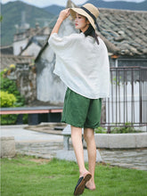 Load image into Gallery viewer, Loose Green And Yellow Linen Shorts Women Summer Trousers K8743