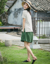 Load image into Gallery viewer, Loose Green And Yellow Linen Shorts Women Summer Trousers K8743