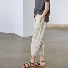 Load image into Gallery viewer, Women Beige Linen Casual Pants Summer Cool Trousers K6050
