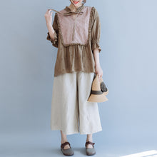 Load image into Gallery viewer, Women Linen Beige Wide-leg Pants Summer Loose Trousers K6054
