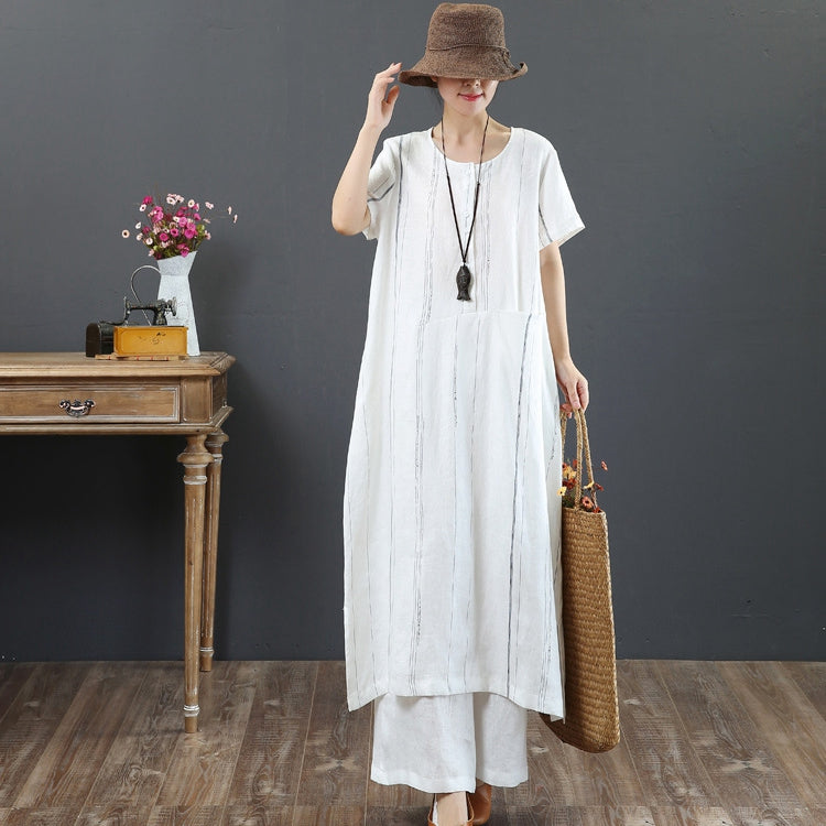 Loose Linen Striped Maxi Dress Women Loose Summer Women Clothes FantasyLinen