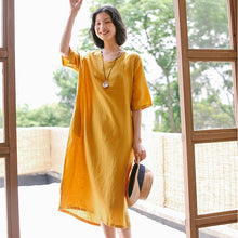 Load image into Gallery viewer, Loose Women Linen Yellow Dresses Summer Casual Outfits Q9410
