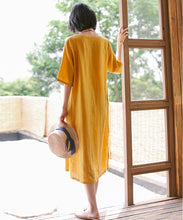 Load image into Gallery viewer, Loose Women Linen Yellow Dresses Summer Casual Outfits Q9410