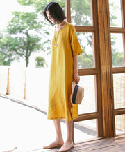 Load image into Gallery viewer, Loose Women Linen Yellow Dresses Summer Casual Outfits Q9410
