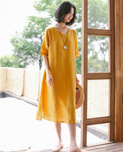 Load image into Gallery viewer, Loose Women Linen Yellow Dresses Summer Casual Outfits Q9410
