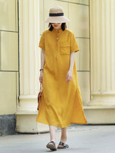 Load image into Gallery viewer, Women&#39;s Vintage Loose Linen Yellow Dresses For Summer
