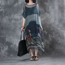 Load image into Gallery viewer, Women Vintage Loose Silk Loose Dresses Summer Blue Outfits Q28058
