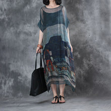 Load image into Gallery viewer, Women Vintage Loose Silk Loose Dresses Summer Blue Outfits Q28058