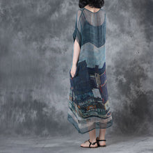 Load image into Gallery viewer, Women Vintage Loose Silk Loose Dresses Summer Blue Outfits Q28058
